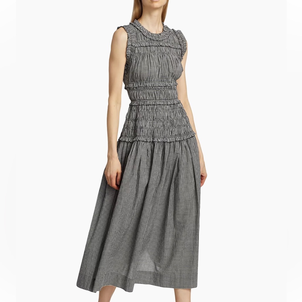 ✨DOEN Mallory Check Smocked Midi-Dress La Maddalena Gingham